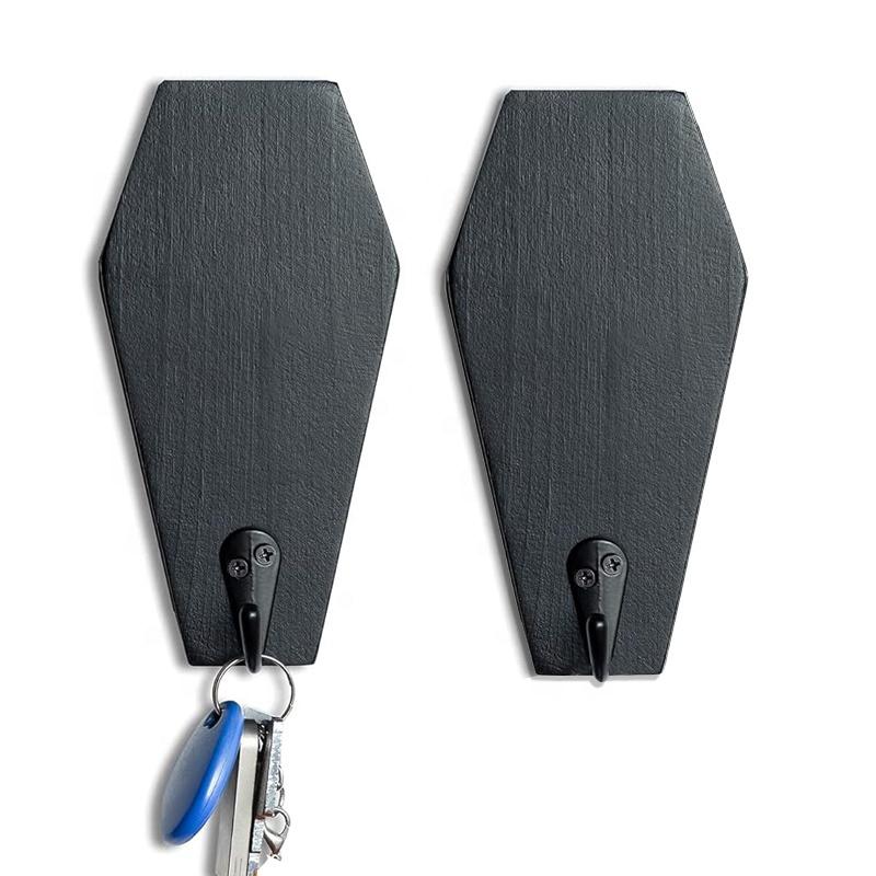 2pc Small Rustic Wall Mount Door Hanger Black Wooden Craft Coffin Key Holder Including Hook Custom Coffin Mug/Key Rack Wall Hook