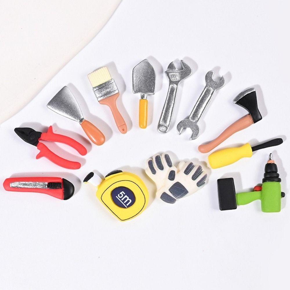14PCS Mixed Pattern Dollhouse Repair Tool Mulitoclor Screwdriver Hammer Wrench Doll Scene Model Resin Doll Accessories