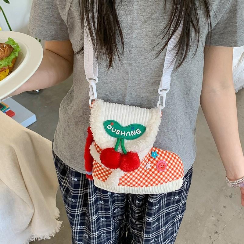 Plush Cartoon Shoe Shaped Shoulder Bag For Girls With Zipper Closure And Inner Pouch