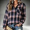 Camisa Casual a Cuadros de Manga Larga para Mujer con Corte Holgado y Bolsillo para Otoño Invierno