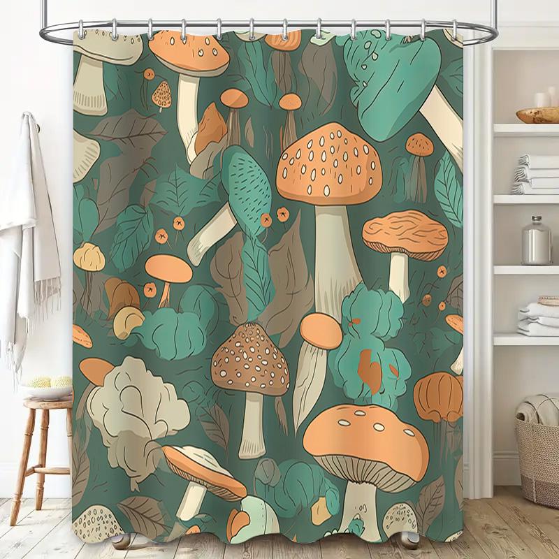 Charming Mushroom Print Shower Curtain Vivid Unique Decor for Your Bathroom