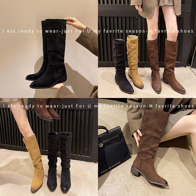 Herbst 2025: Neue Retro-Stiefel für Damen, plissierte Western-Cowboystiefel mit dickem Absatz, Ritterstiefel mit dickem Absatz