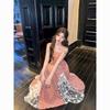[Original Fabric] Sweet Sister Plaid Lace Splicing Tube Top, Waist and Thin Suspender Dress Picture Color Tie-dye