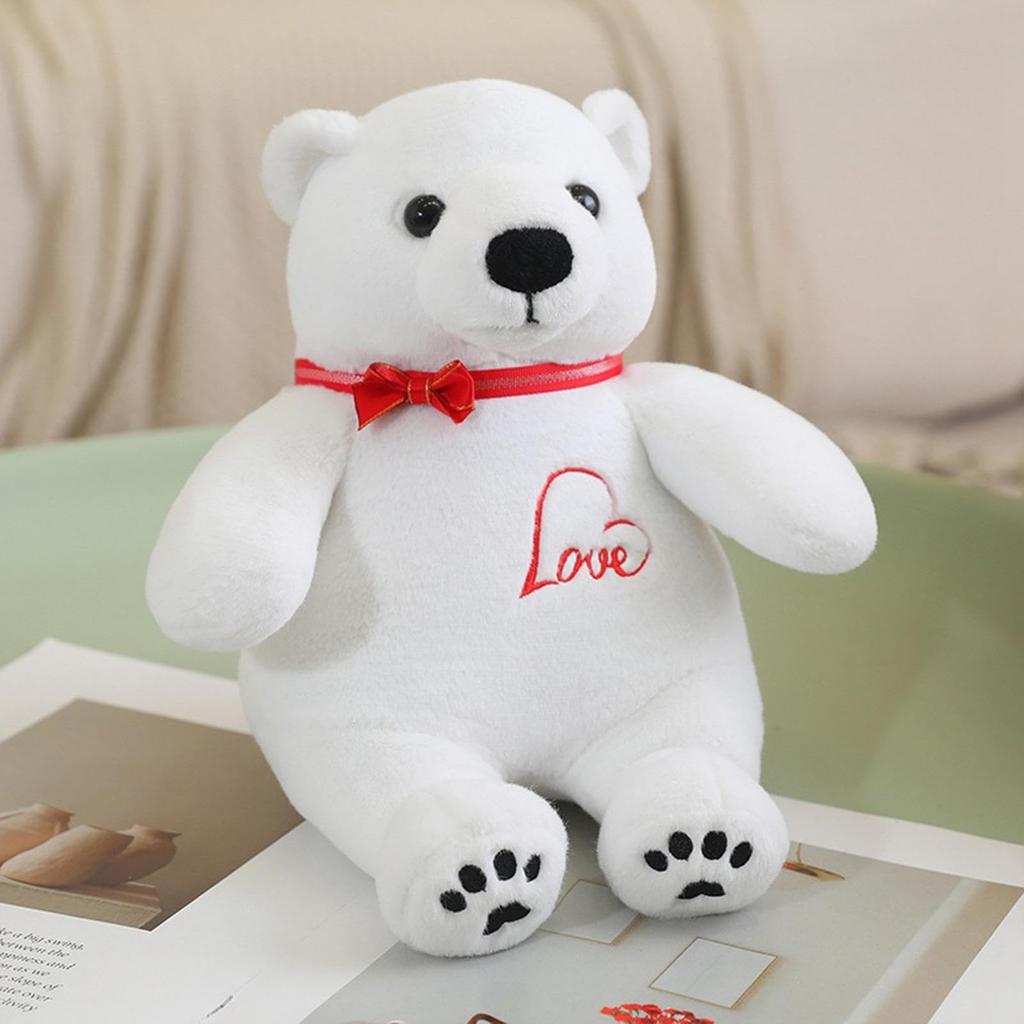 Soft Polar Bear Plush Toy, Cute Stuffed Animal Bear Plushie with Bow, Huggable Kids Cuddle Buddy, Travel Companion for Boys, Teens, Girls, Child Comfo