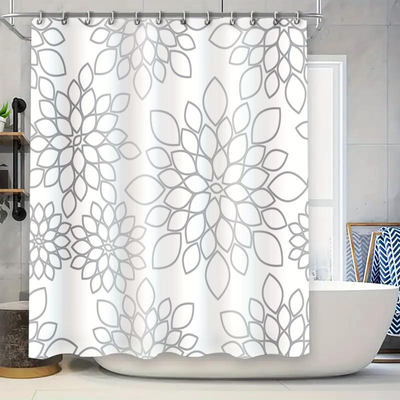 

Modern Floral Shower Curtain White And Gray Flower Pattern Waterproof Bathroom Decor For Home Decoration W60H190(CM)-1 Pcs