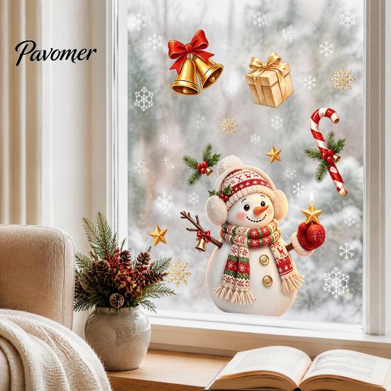 Reusable PVC Window Film Christmas Cling, Santa/Snowman/House/ Tree Patterns Print, Waterproof Creative Holiday Gifts Decorative Static Sticker