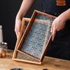 Vintage Holz Serviertablett mit verstärktem Glas, Rechteckiges Dekoratives Tablett für Wohnzimmer, Couchtisch, Kerzenpräsentation