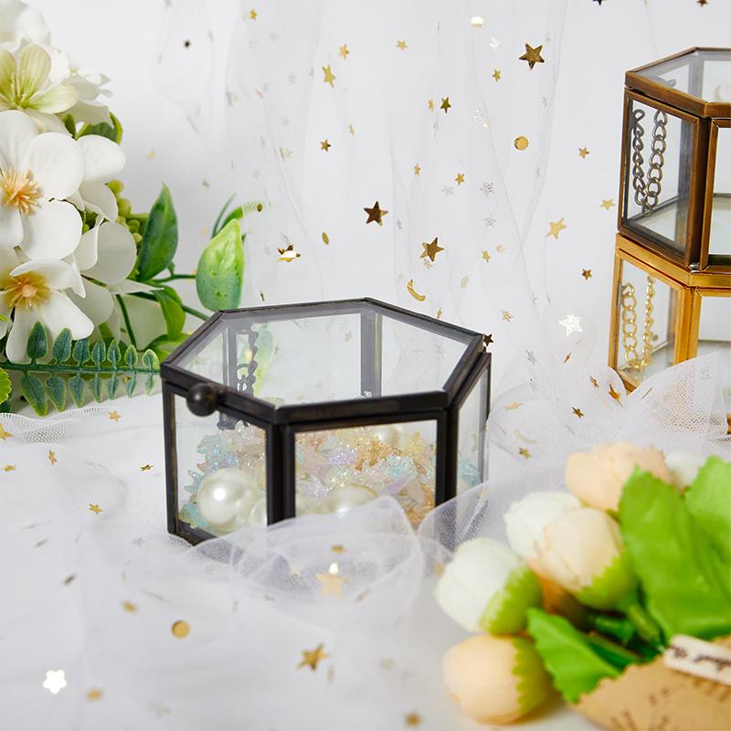 Geometrical Clear Glass Jewelry Box Jewelry Organize Holder Ring Jewelry Storage