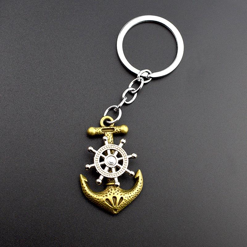 Personalized Retro Pirate Ship and Anchor Rotating Pendant Keychain