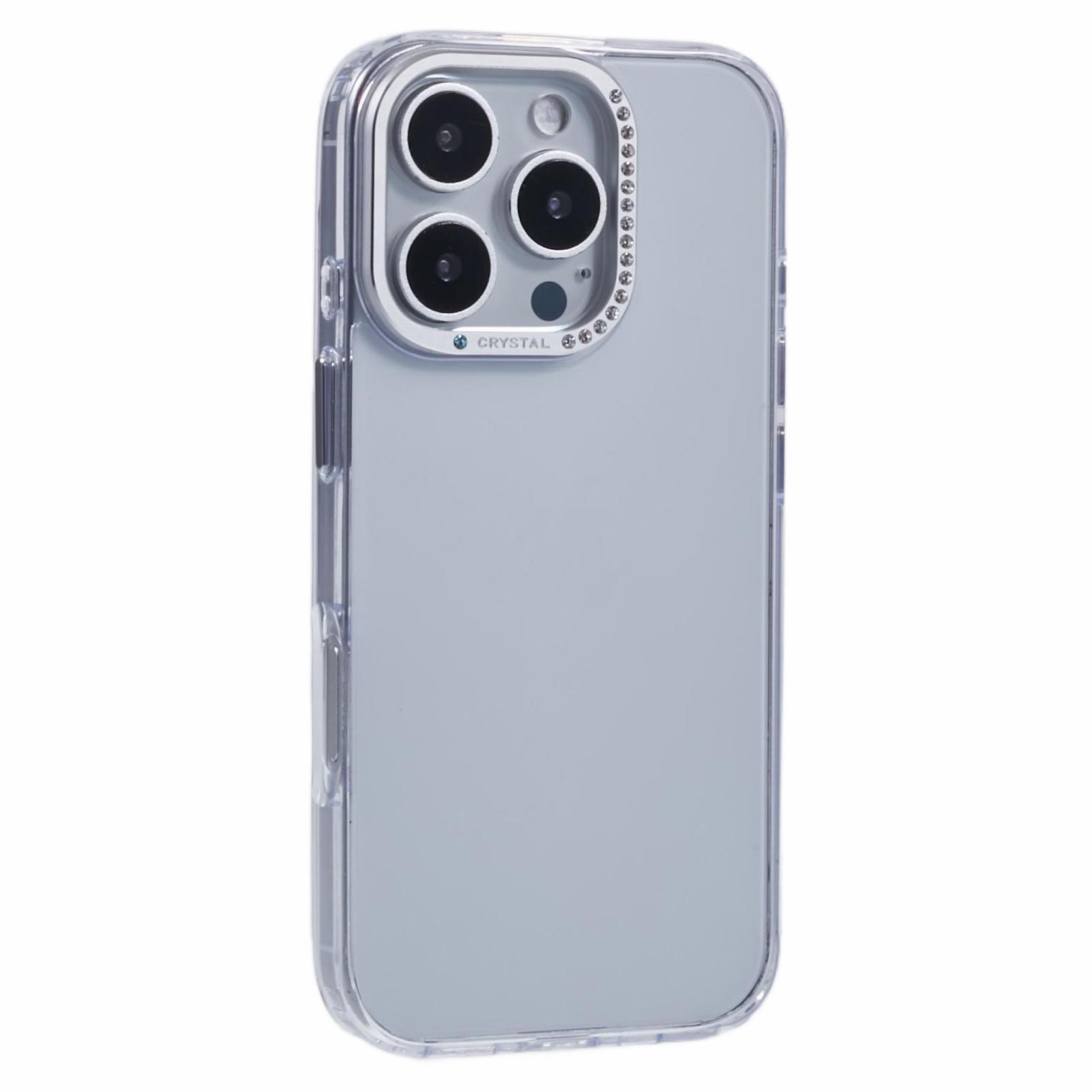 

For iPhone 16 Pro Case TPU+PC Phone Back Cover Lens Frame Rhinestone Decorated B