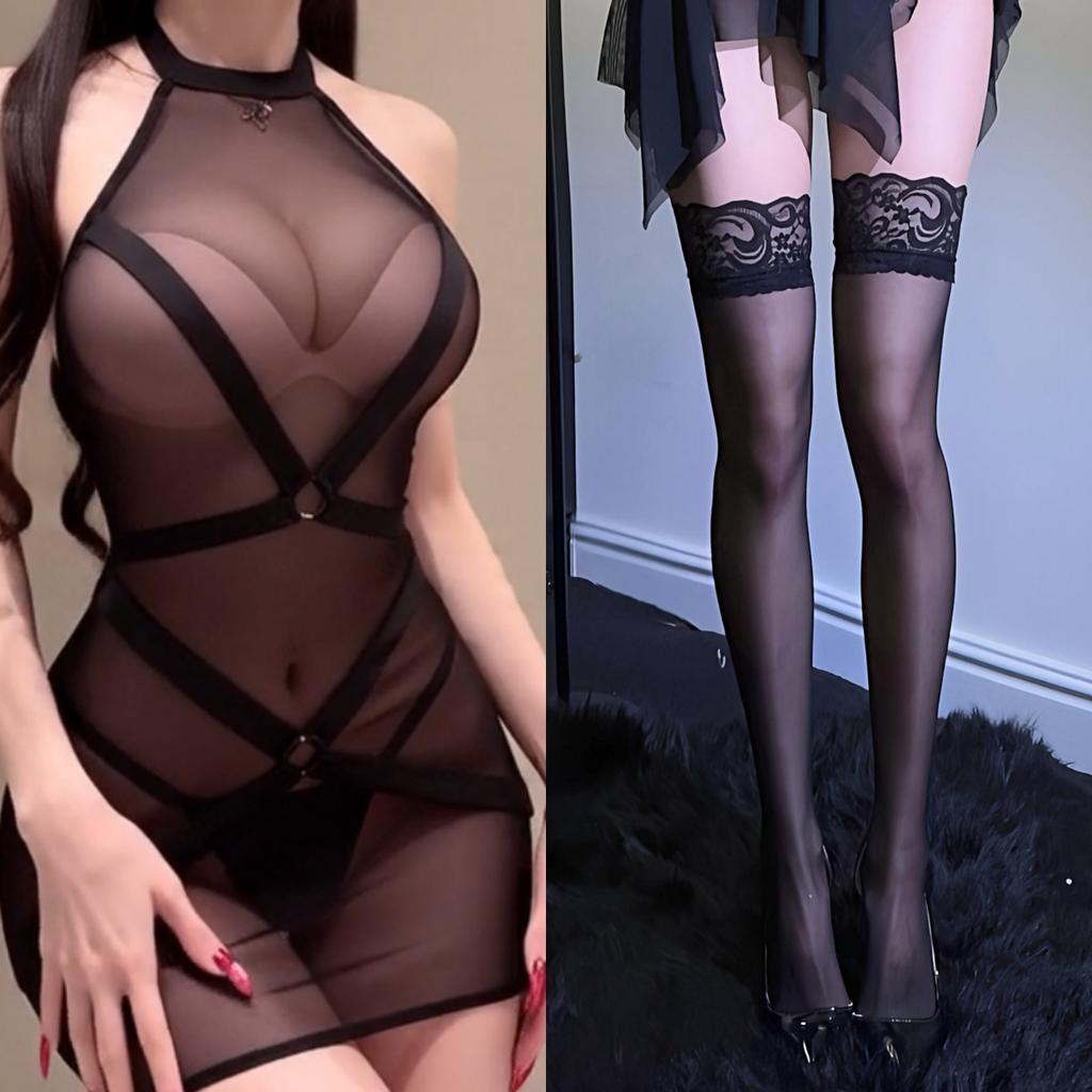 Sex underwear Sexy one-piece strap Mesh splicing Perspective temptation No pajamas Flirting Sex fun clothing New