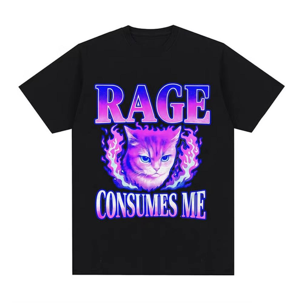 Wut verzehrt mich Katze Wütende Katze Retro Typografie Lustige Grafik T-Shirts Unisex Damen Vintage Ästhetik Baumwolle Kurzarm T-Shirts
