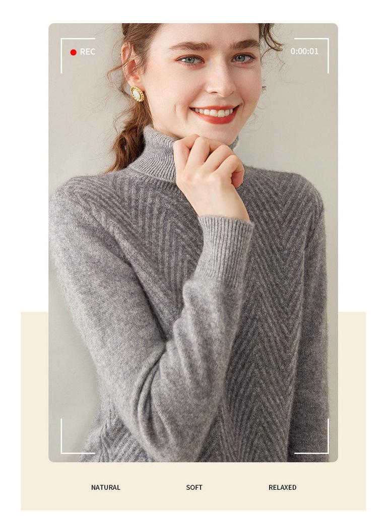 Women's Plus Size High Neck Cashmere Cable Knit Sweater - Thick Loose Pullover for Autumn/Winter