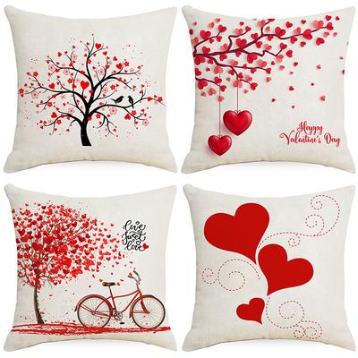 Valentine's Day Pillowcase Red Love Tree Linen Print Pillowcase Bedroom Sofa Cushion Cover