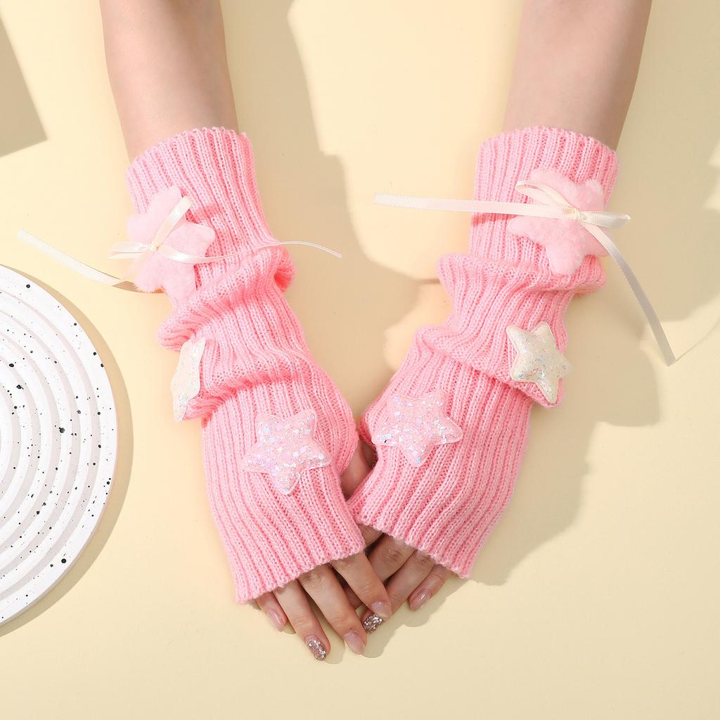 Plüsch-Stern-Armstulpen für Damen Herbst und Winter College-Stil Dui Dui Freiliegende Finger-Ärmel Gestrickte Warme Fake-Ärmel