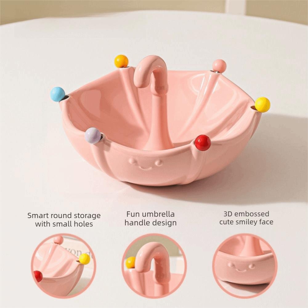 Umbrella Shaped Ceramic Fruit Bowl with Fork Stainless Steel Fork Large Capacity Creative Fruit Plate Reusable with 6 Forks