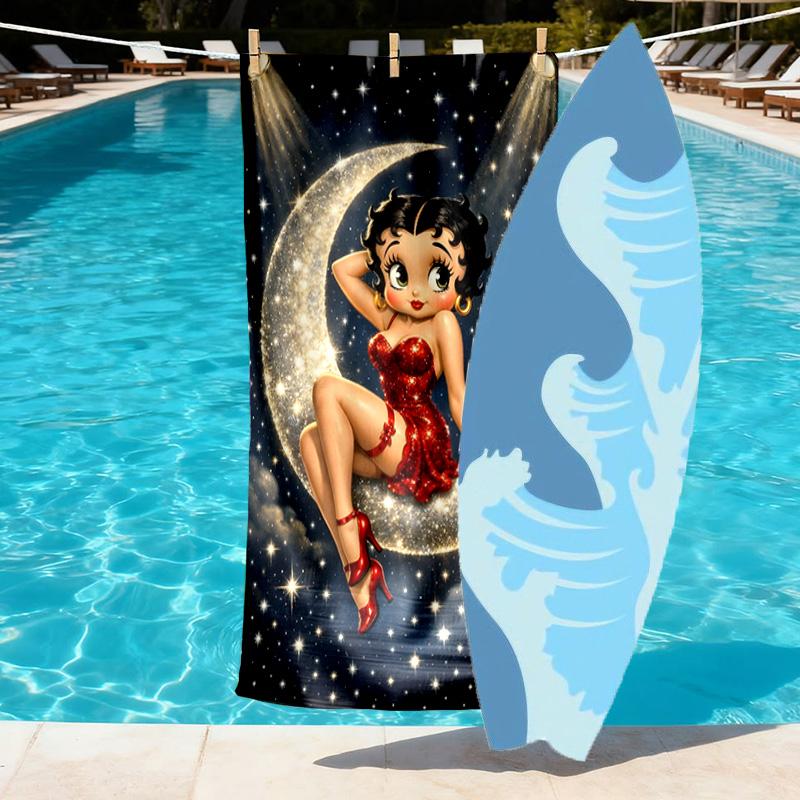 Betty Boop Print Beach Towel Design, Soft, Lightweight. for Home Bathroom, Spa, Pool, Yoga, Surfing, Camping, Gift for Family, Friend