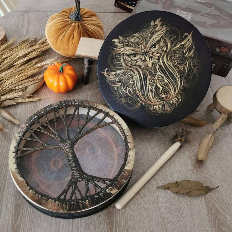 Unique Pattern Shaman Drum With Drumstick Siberian Drum Sound Healing Tool Home Ornament for Spiritual Music Meditation