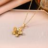 Elegant 18K Gold & Stainless Steel Five-Petal Flower Pendant Necklace & Earring Set for Women