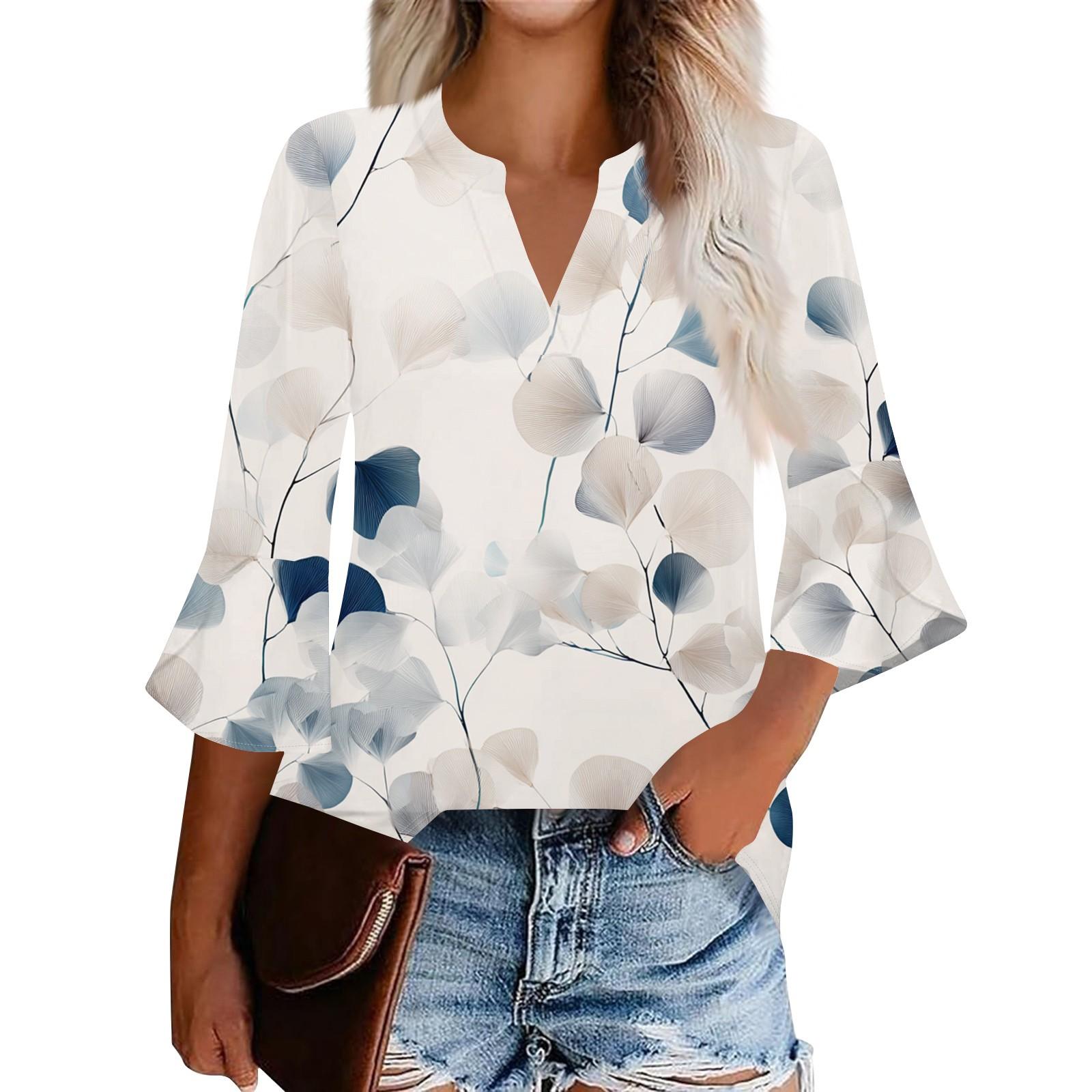 

Женский повседневный модный топ с цветочным принтом, рукавом три четверти и круглым вырезом XXXL белый