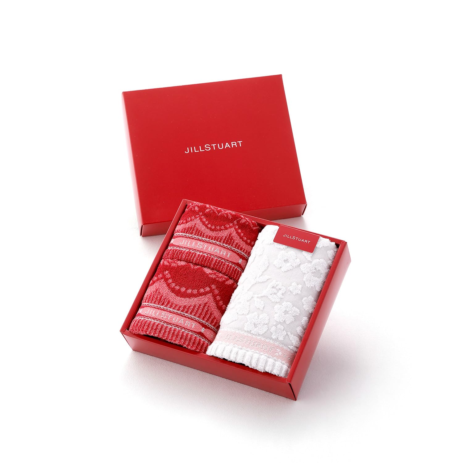 

JILL STUART Bonheur Towel Gift Set, Includes 1 Handkerchief and 2 Face Towels, Red, Boxed, Flower Design, 58-3249250