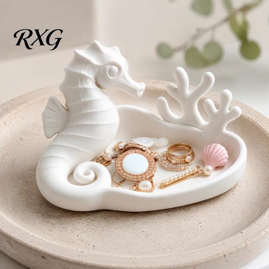 Minimalist Vanity Tray Seahorse Coral Jewelry Tray, 3D Printed Ocean Themed Ring Earring Decorative Trinket Holder, Dish for Table Desktop Storage