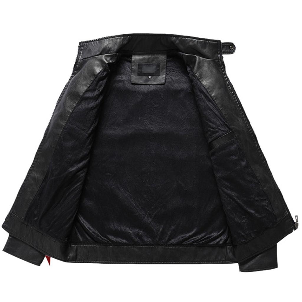 Men's Retro Motorcycle Leather Jacket Stand Collar Slim Fashion Plush Leather Jacket