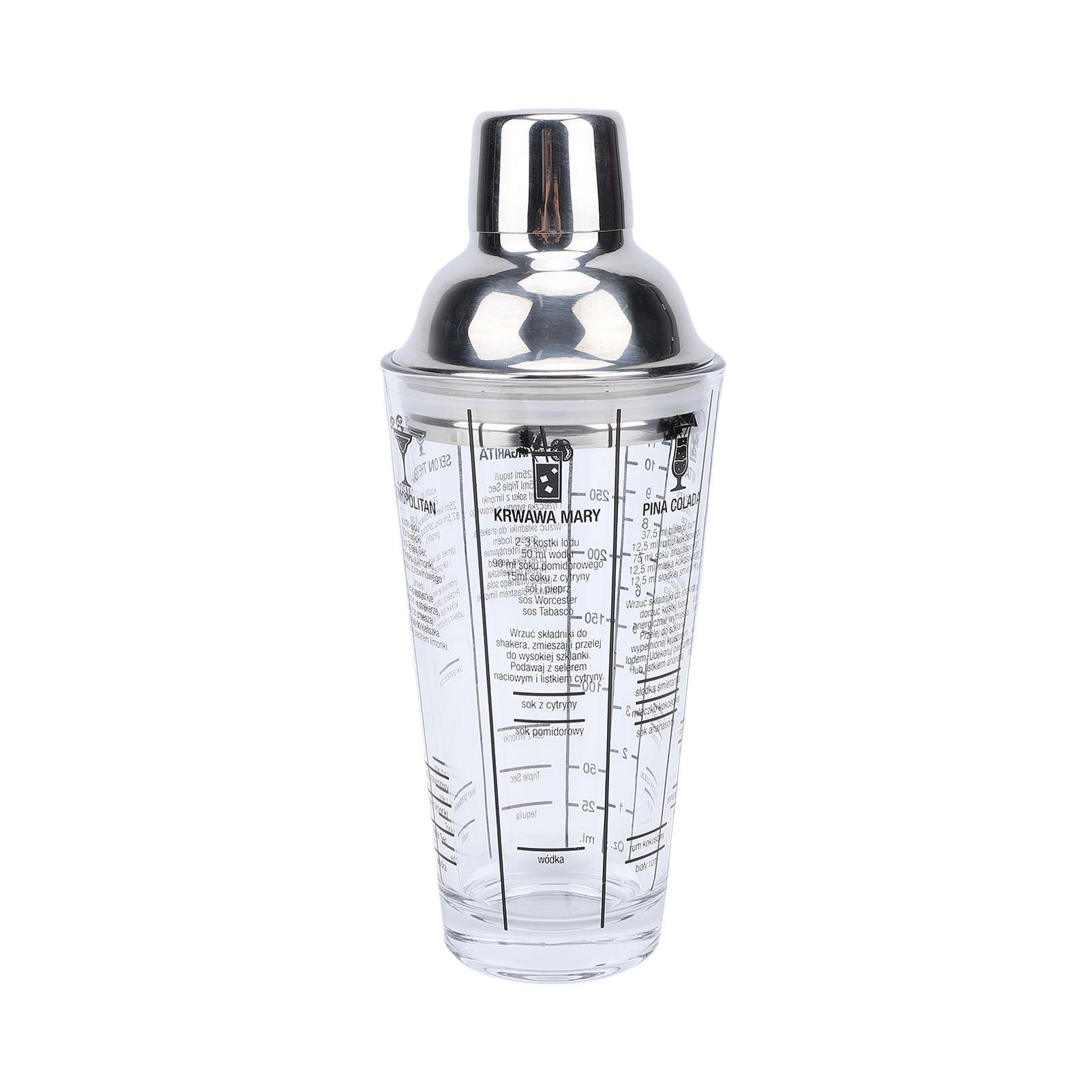 

Glass Cocktail Shaker 14oz Stainless Steel Lid Built in Strainer Clear Drink Shaker with Dual Scale and Recipe for Home Bar Party