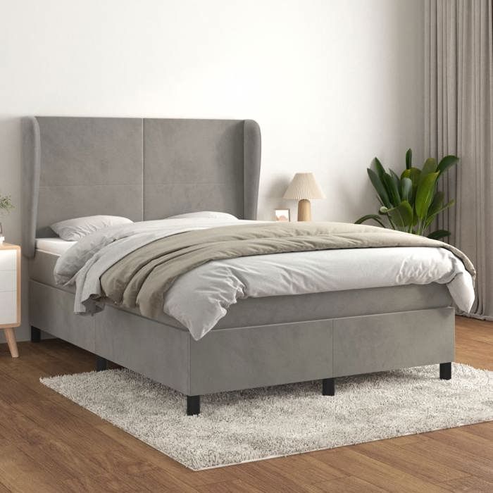 VidaXL Divan Bed and Mattress Light Grey 140x200cm Velvet - Model 3129093