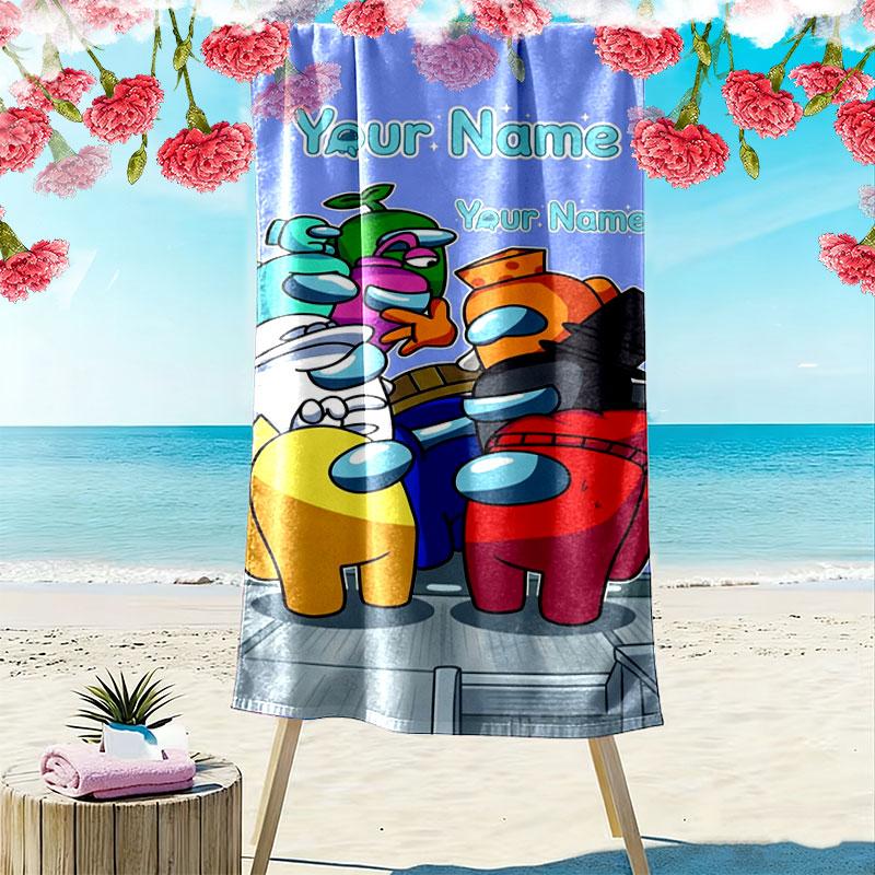 Among Us Custom Name Print Beach Towel, Large Soft Quick Dry Towel for Beach Camping Swimming