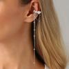 KunJoe 1 PC Elegant Long Imitation Pearl Tassel Ear Cuff Clip Hole C Shape Ear Women Cartilage Kpop Chain Clip Earrings Jewelry