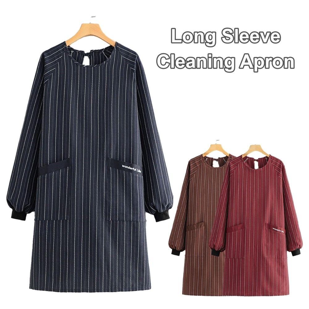Stain Resistant Long Sleeve Apron Polyester Cotton Working Clothes Kitchen Cover Up  Kitchen Use