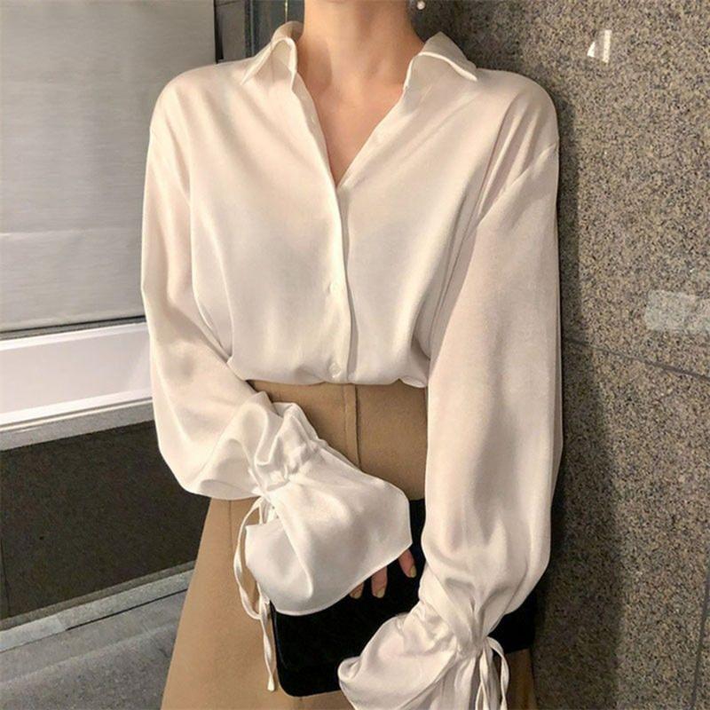 Elegant Women's Summer Blouses OL Office Casual Woman Tops Women White Shirt Blouse Chemise Femme Blusas Flare Long Sleeve