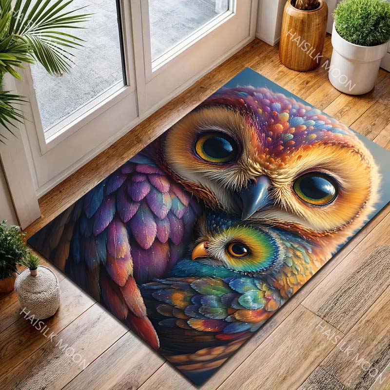 Multiple sizes Cute owl with rainbow feathers Carpet for Living Room Bedroom Sofa Home Decor Rus Non-slip Floor Mat Luxury Gift