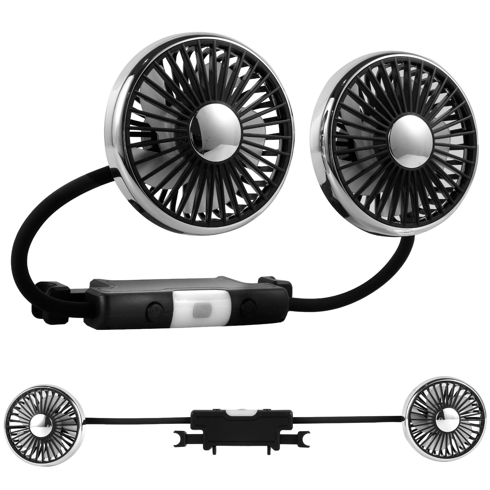 

Car Fan for Backseat Double Head Car Rear Seat Fan with Led Light Rotatable Foldable Car Seat Cooling Fan 3 Adjustable Speeds чёрный
