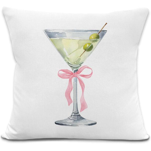 Martini Throw Pillow Covers 18x18inches, Dirty Martini Gifts Decorative Pillowcase Cases, Preppy Trendy Martinis Throw Pillow Covers for Couch Sofa Martini Bow