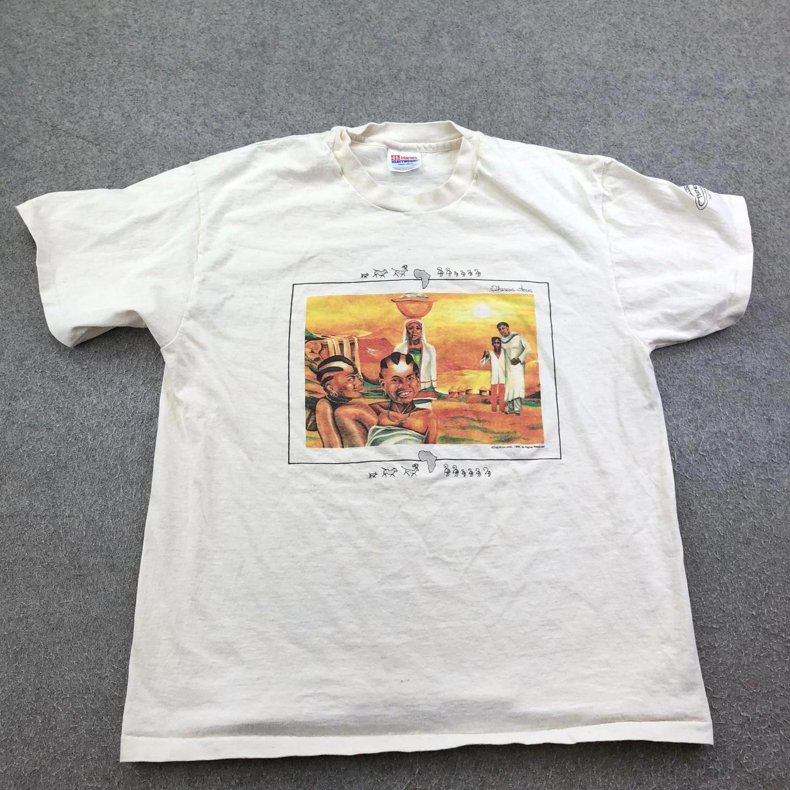 

Vintage Hanes Shirt Mens Large White African Egyptian Graphic Tee Heavyweight XL