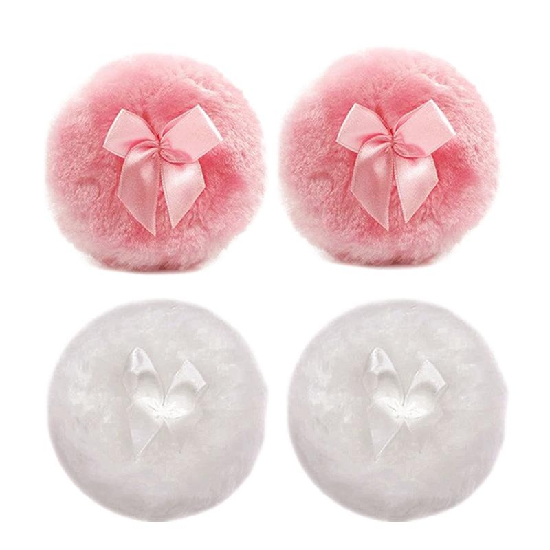 Plush Makeup Puffs Professional Bowknot Round Cosmetic Soft Fluffy Loose Powder Puff Cute Bow Sponge Foundation Makeup Beauty