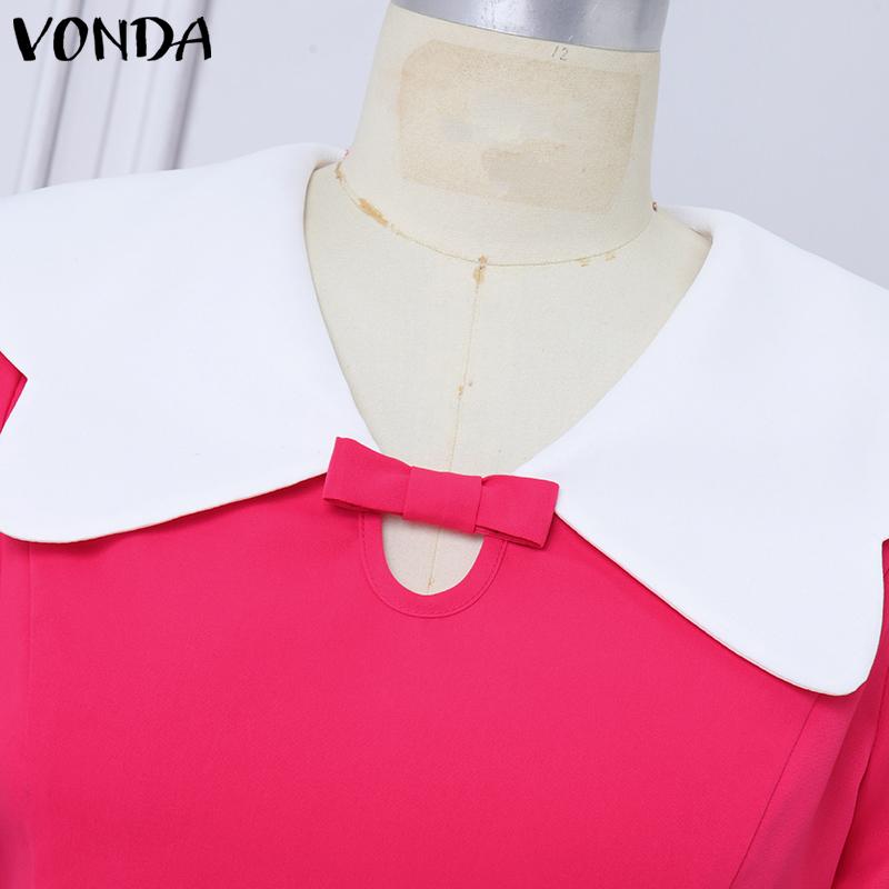 VONDA Dámské letní šaty s kontrastní barvou klopy, vázáním na uzel, s krátkým rukávem