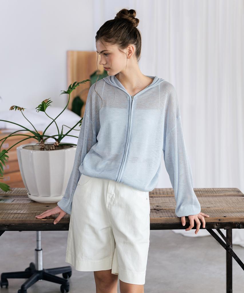 Hyfve Sun-Blocking Sheer Hooded Zip-Up Cardigan
