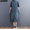 DIMANAF letná móda nadmernej veľkosti Ženy bez rukávov Elegantná dáma Dlhá vesta Šaty s opaskom Voľné oblečenie Modré džínsové šaty nadmernej veľkosti