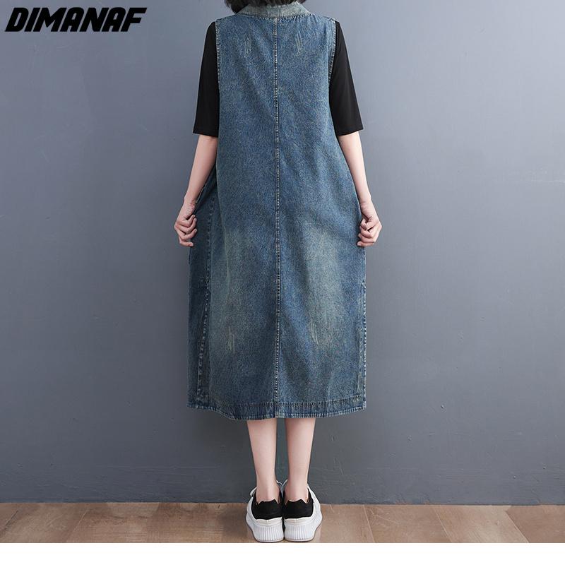 DIMANAF letná móda nadmernej veľkosti Ženy bez rukávov Elegantná dáma Dlhá vesta Šaty s opaskom Voľné oblečenie Modré džínsové šaty nadmernej veľkosti