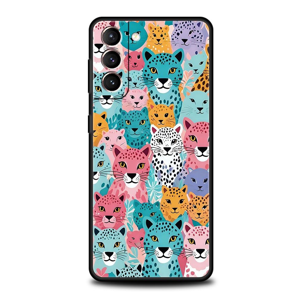 Phone Case For Samsung Galaxy S25 Edge S24 S23 S22 S21 Ultra S20 FE 5G S10 S10E S9 Plus Soft Cover Pink Leopard Print Pattern
