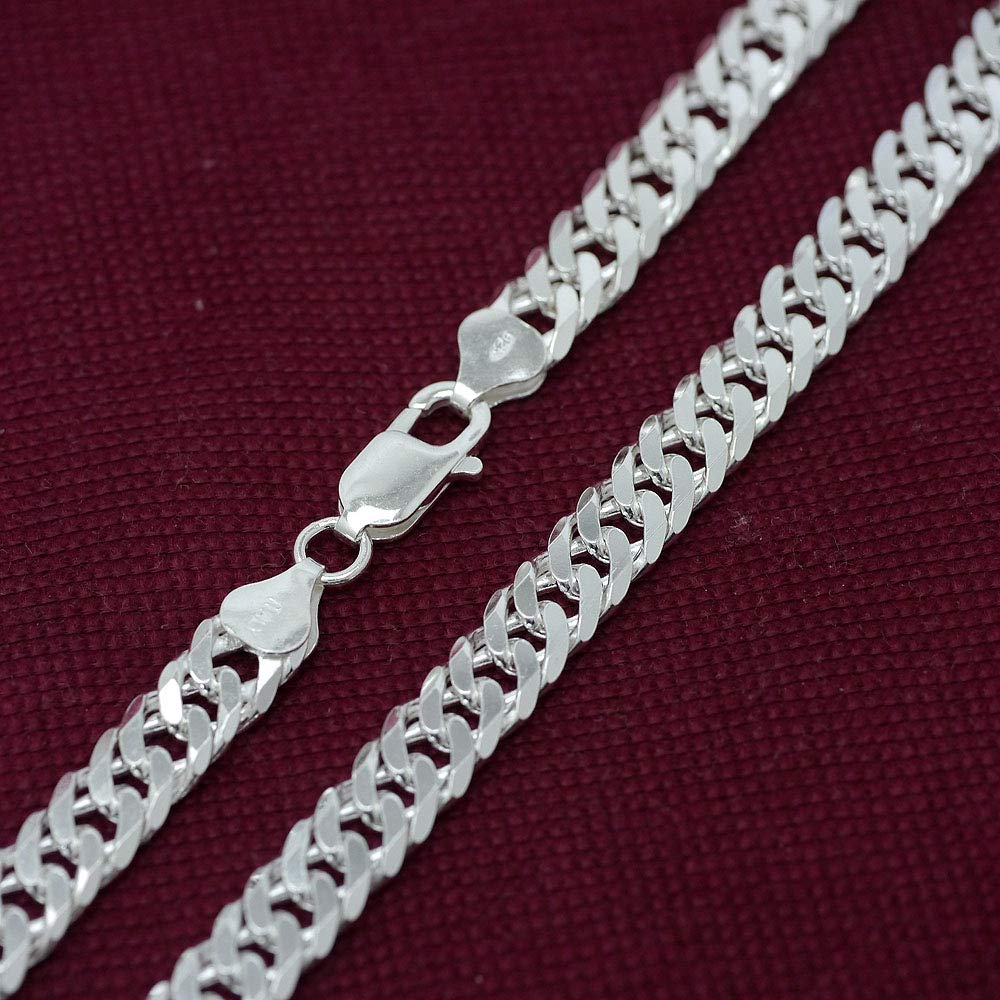 Silver One 925 Sterling Silver Double Curb Chain Necklace for Size C2 Double Curb 8mm 55cm Italian-Made Men, [White Silver, 6-Sided Chain, Wide, 2.5mm