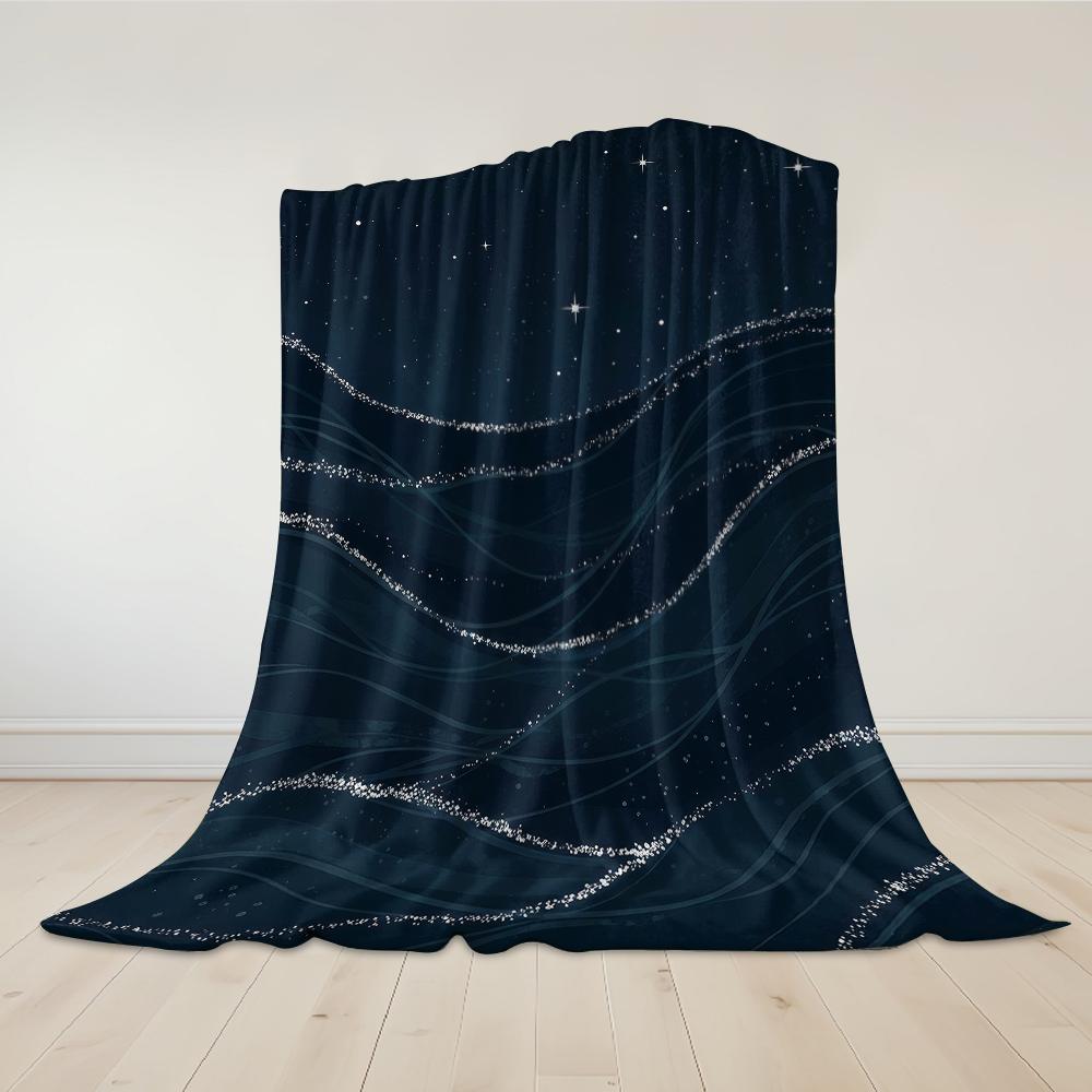 Starry Night Waves Flannel Blanket Warm Soft Halloween Christmas Couch Warm Cozy Decorative Decor Gift for All Season