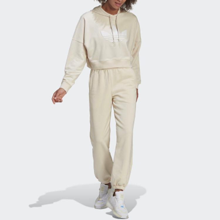 Adidas Originals Trefoil Sweatpants Solid Logo Cuffed Joggers Women Bottoms Yellow White HU1623