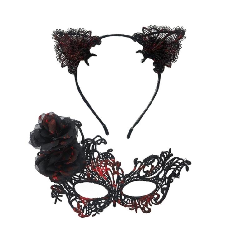 Lightweight Theater Mask and Whimsical Animal Ear Hairband Set Anime Cosplay Accessories for Halloween Costumes