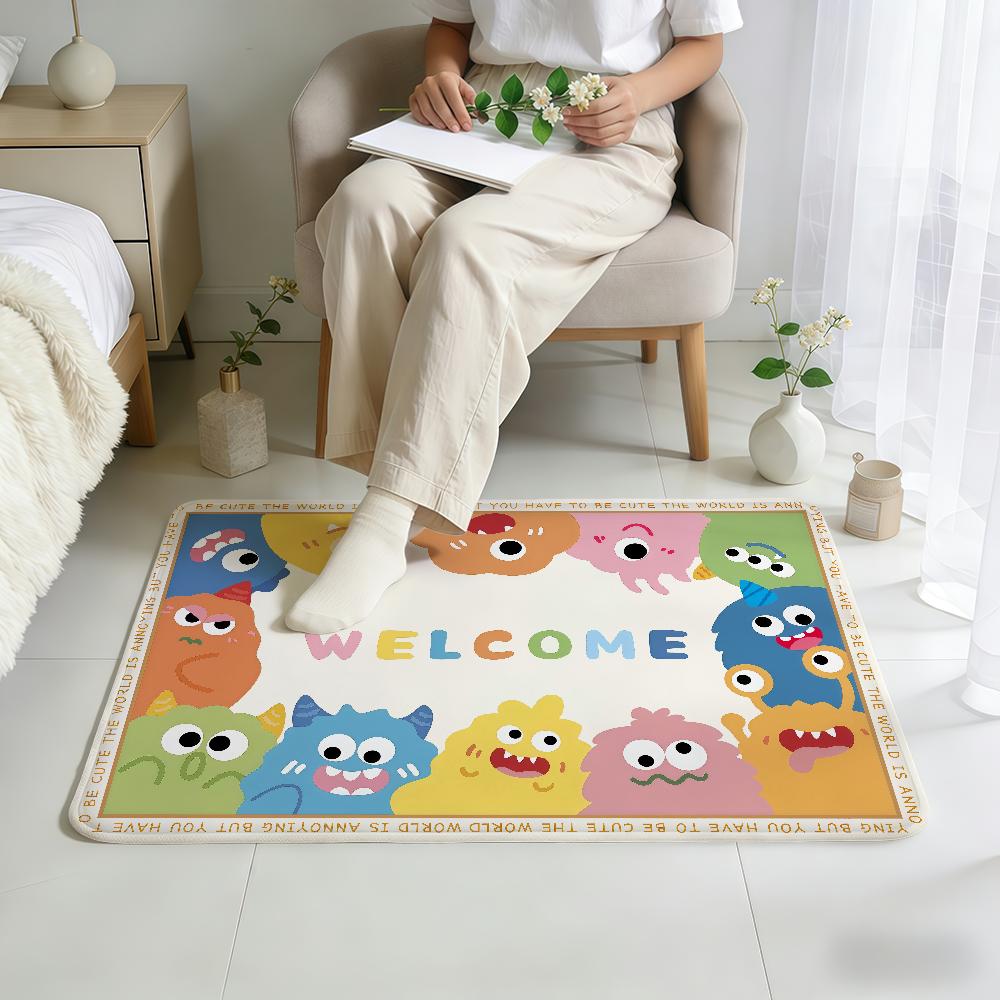 welcome cute cartoon modern doodle Home Bedside Rug Kitchen Bath Floor Mat Hallway Balcony Carpet Entrance Doormat hogar Decor