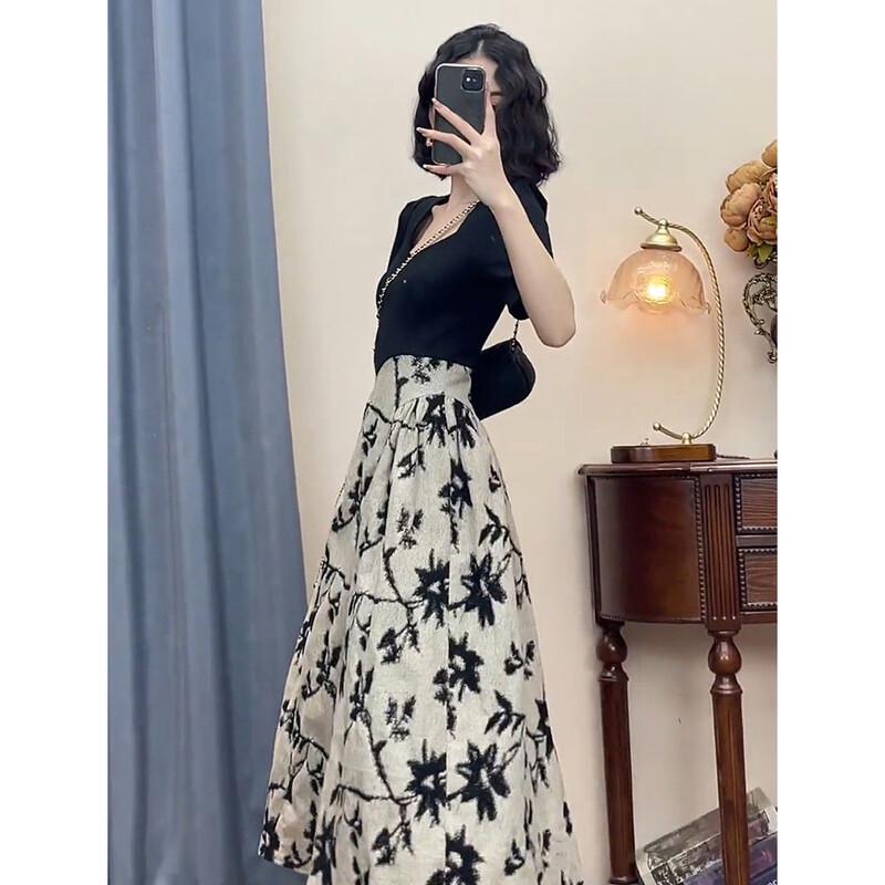 JK&JS Elegant French Style Patchwork Long Dress