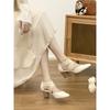 High Heels Women's Retro Mary Jane Shoes Thick Heel Square Head Cross Strap Gentle Matching Skirt Versatile Single Shoes Beige
